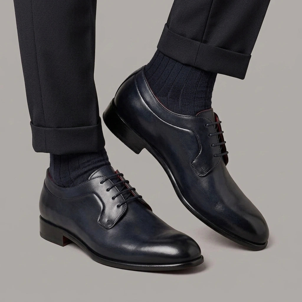 Derby bleu élégant pour homme en cuir lisse