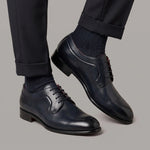 Derby bleu élégant pour homme en cuir lisse