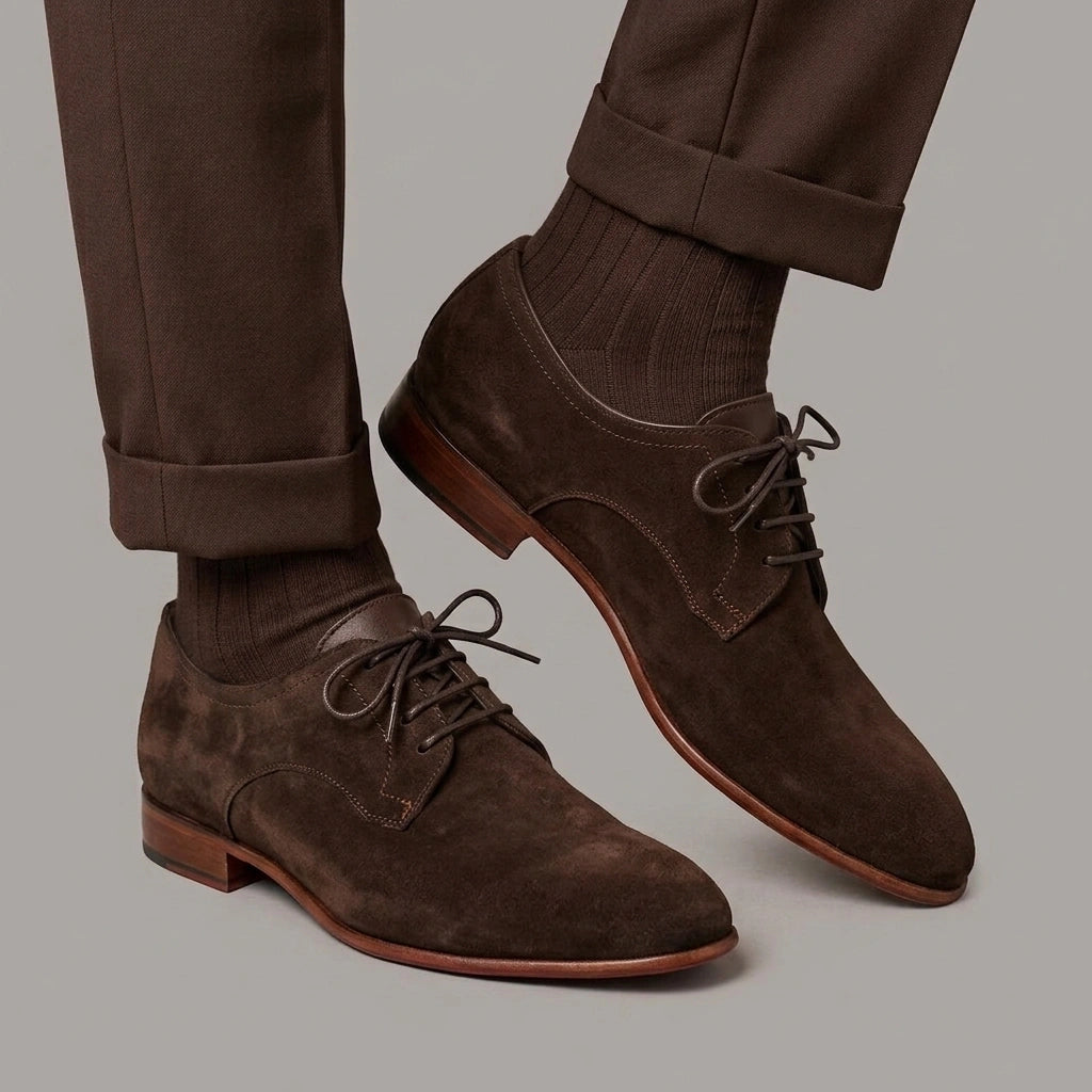 Derby homme élégant marron en cuir suédé