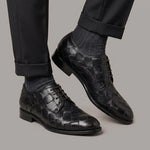 Derby noir vintage élégant pour homme en cuir tressé