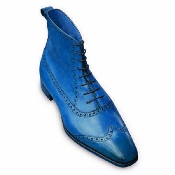 Men's Blue Leather Wingtip Oxford Dress Boots