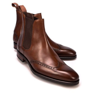 Bottines Chelsea à bout golf en cuir marron pour homme