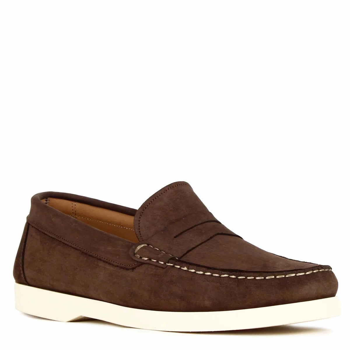 Mocassin bateau décontracté pour homme en cuir marron foncé