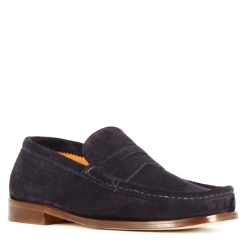 Handmade dark blue suede men's moccasin