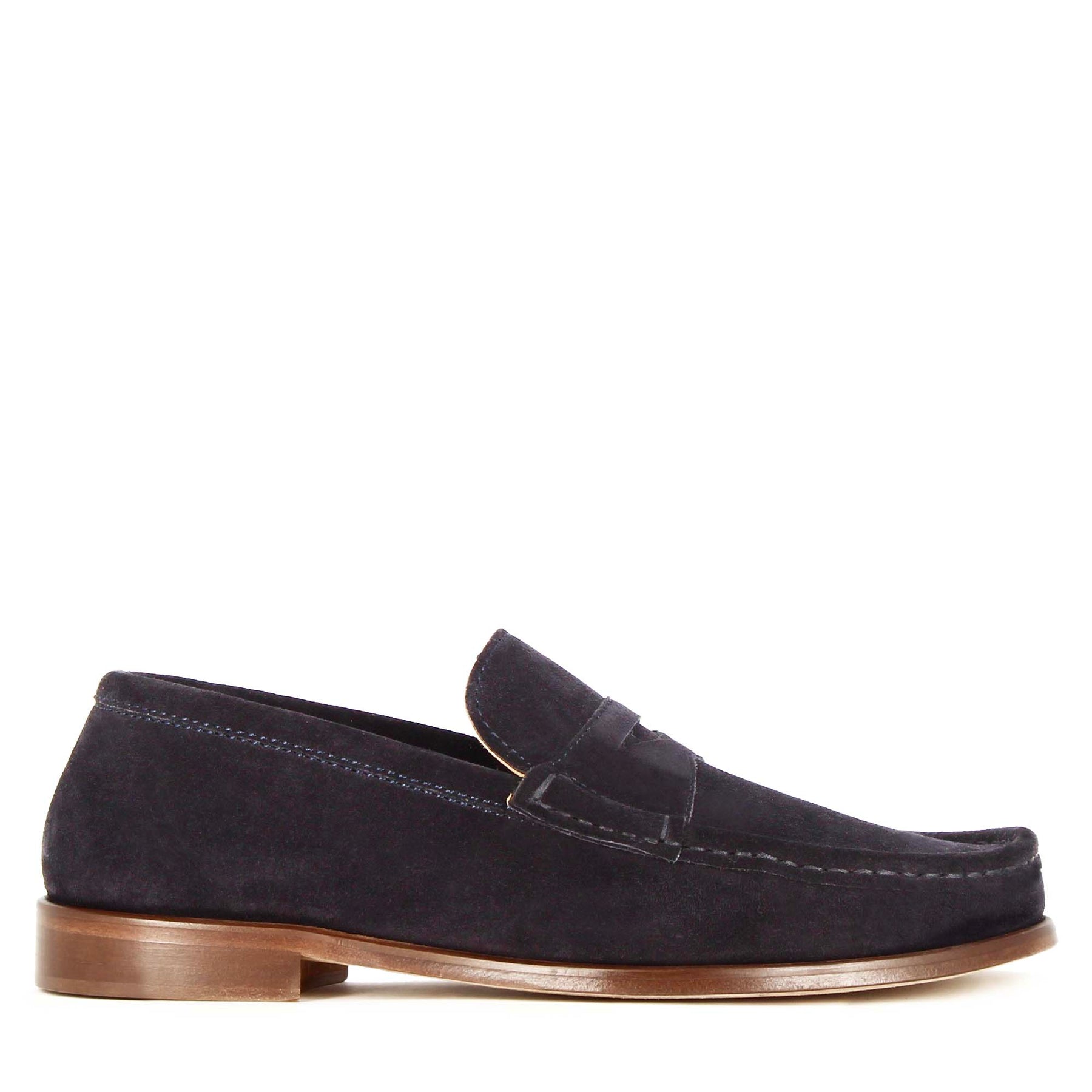 Handmade dark blue suede men's moccasin