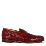 Mocassin homme en cuir tressé rouge fait main