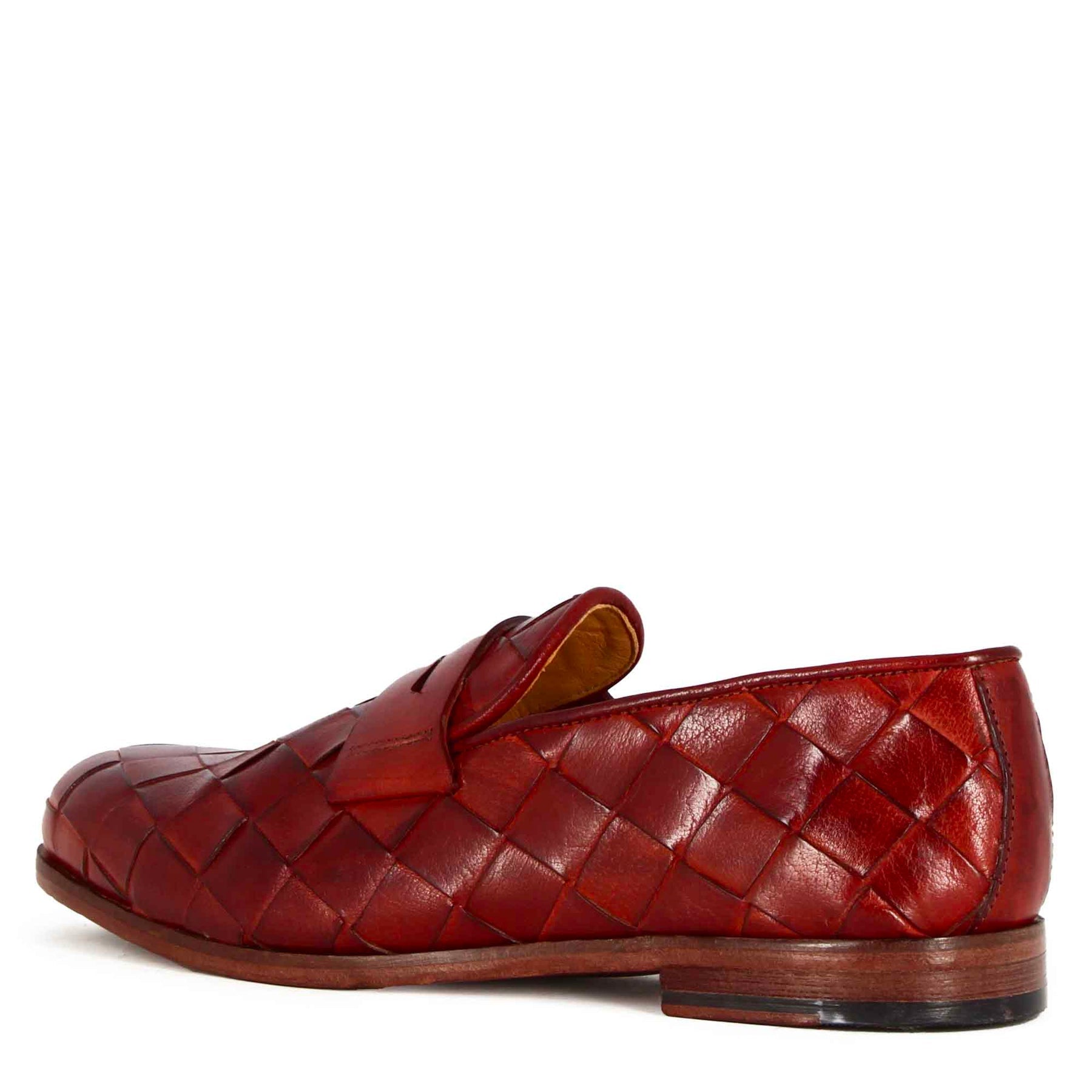 Handmade red woven leather men's moccasin