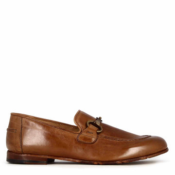 Men's moccasin in brown smooth leather with horsebit