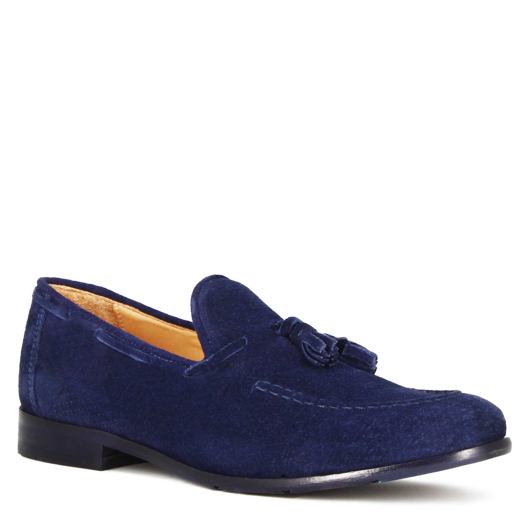 Handmade suede moccasin with blue tassels