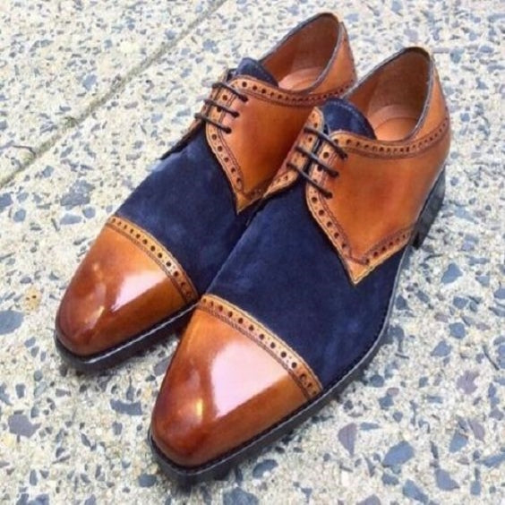 Chaussures Oxford en cuir suédé marron et bleu pour hommes