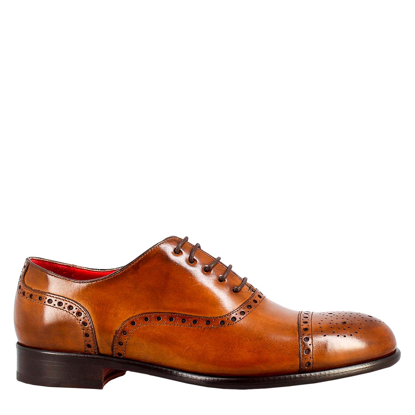 Eleganter Semi-Brogue-Oxford aus braunem Leder für Herren