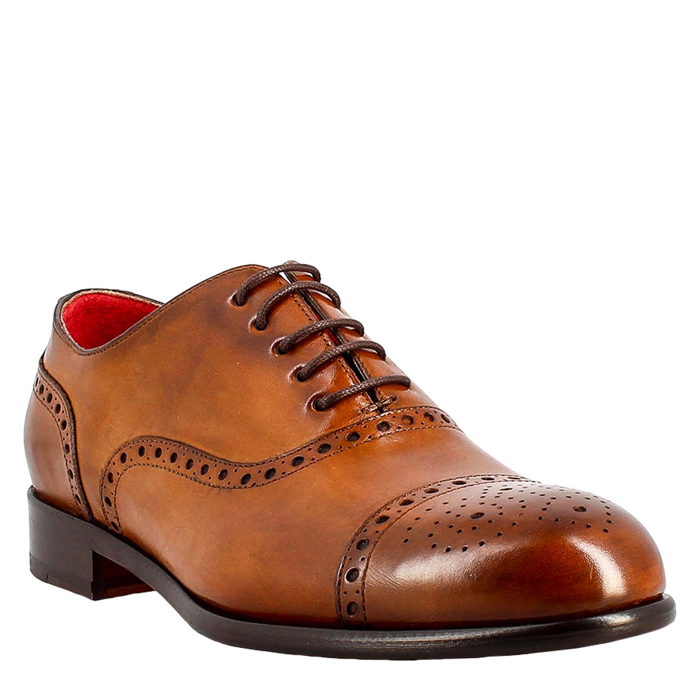 Eleganter Semi-Brogue-Oxford aus braunem Leder für Herren