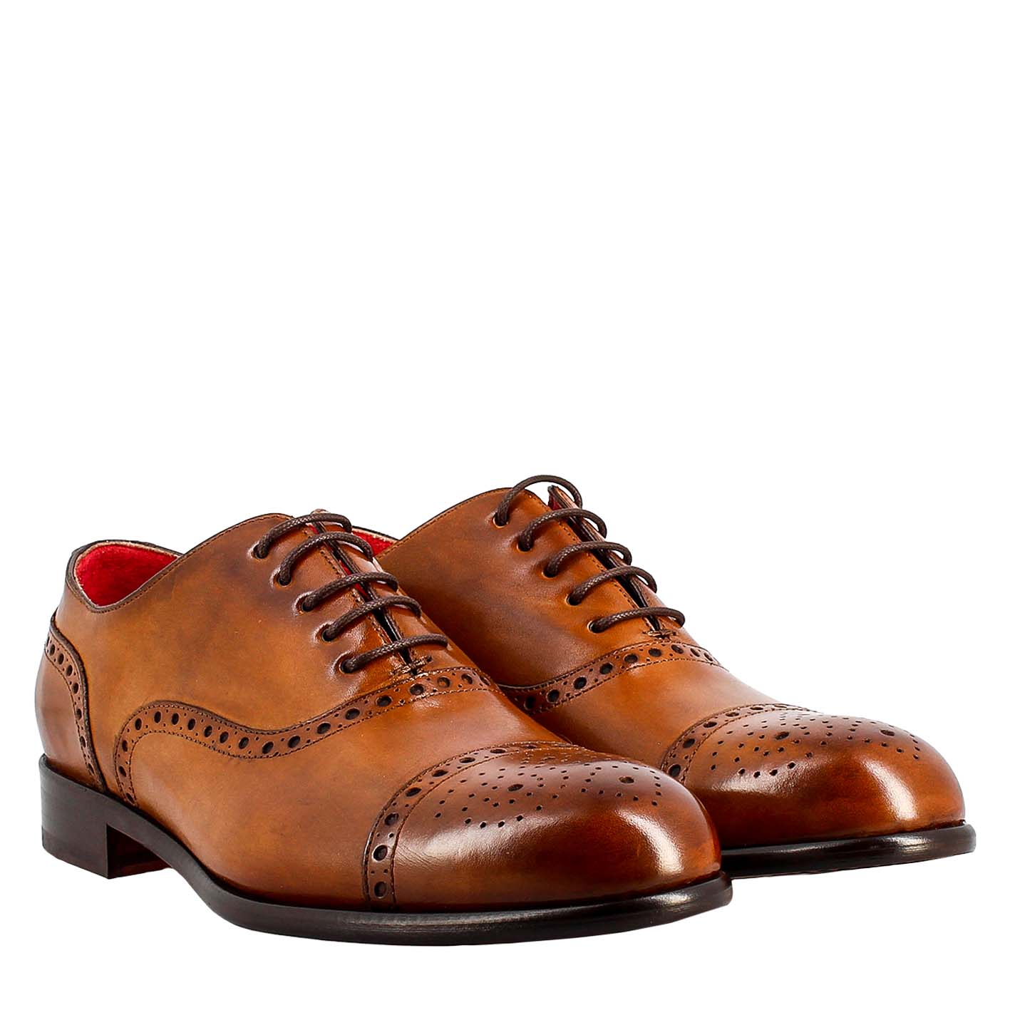 Men's elegant brown leather semi brogue oxford