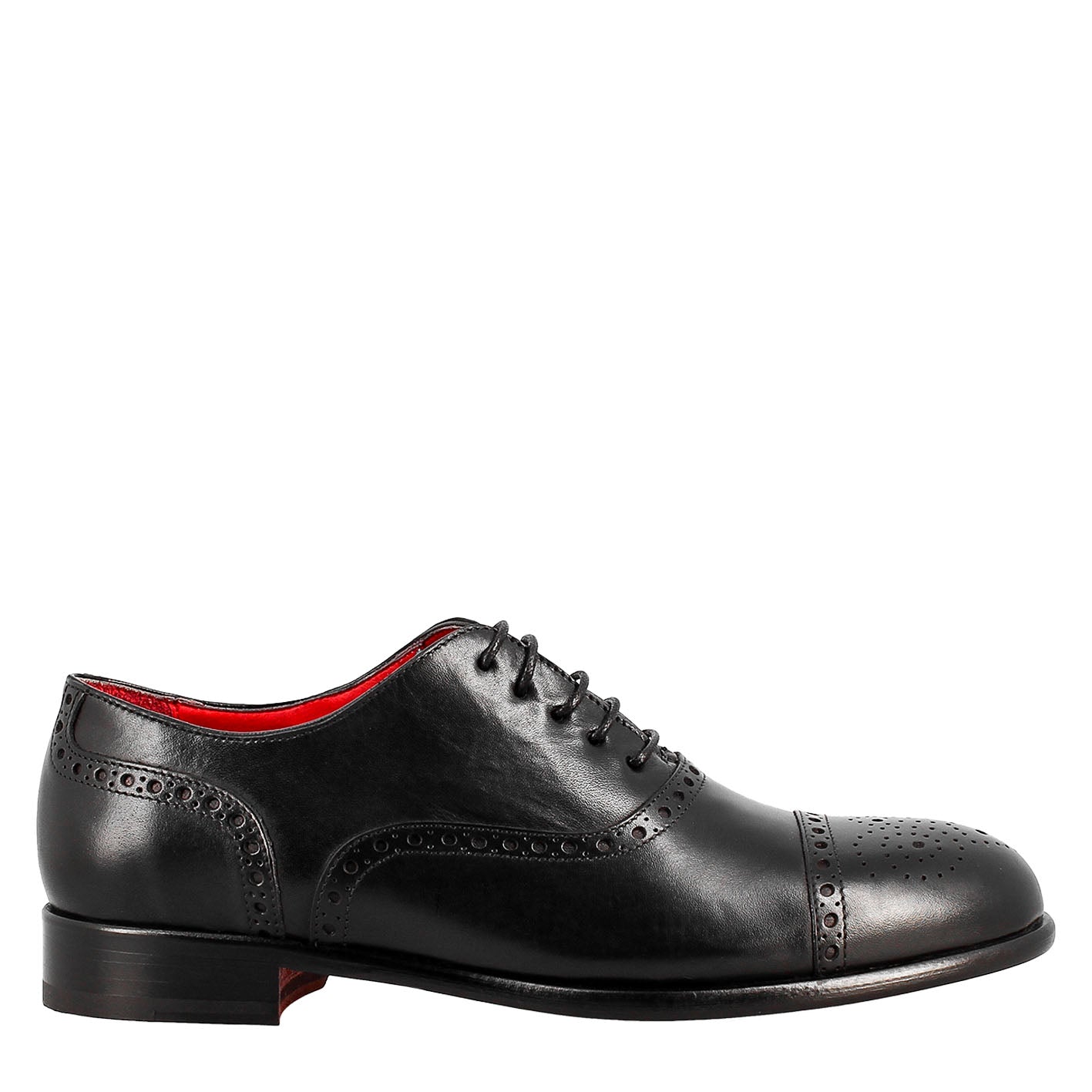 Élégant richelieu semi-brogue en cuir noir pour homme