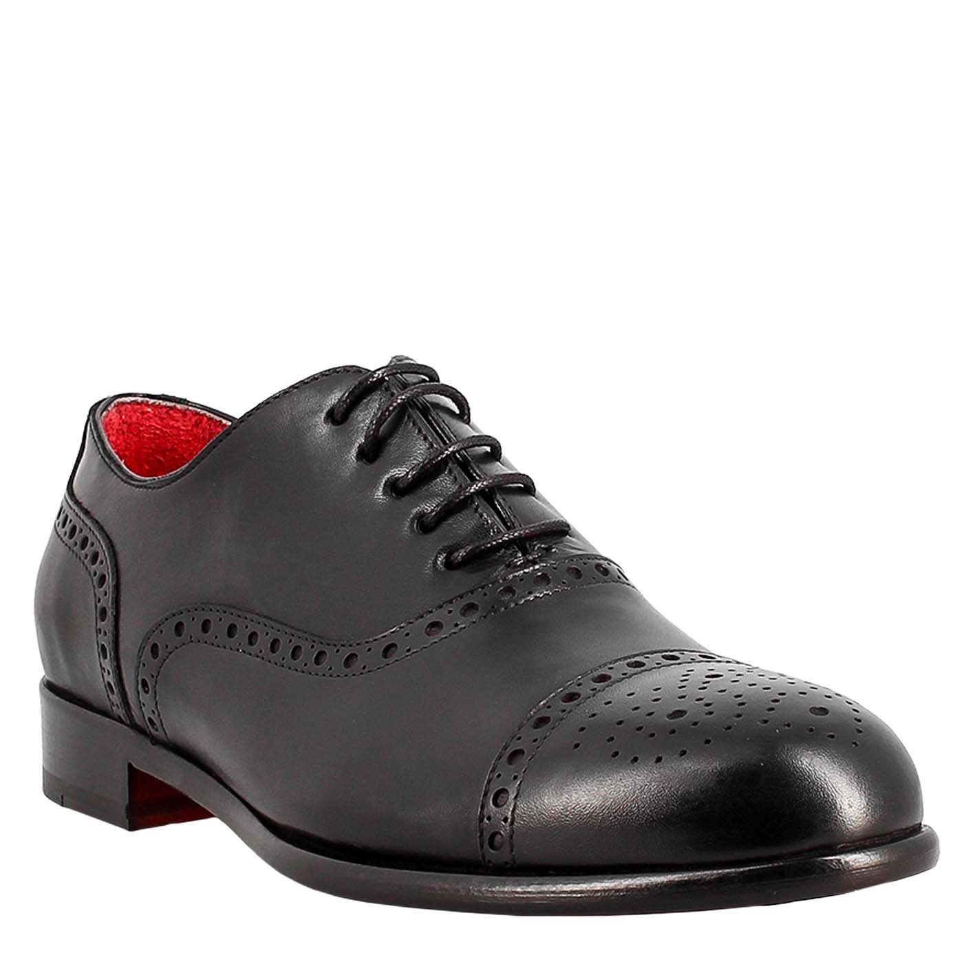 Élégant richelieu semi-brogue en cuir noir pour homme