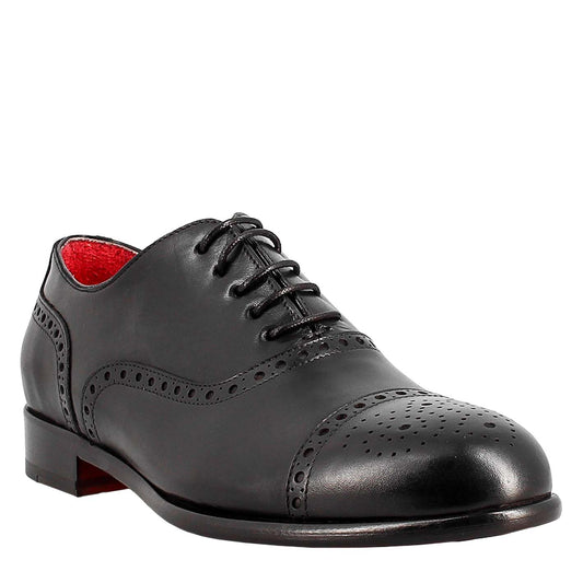 Elegant men's black leather semi brogue oxford