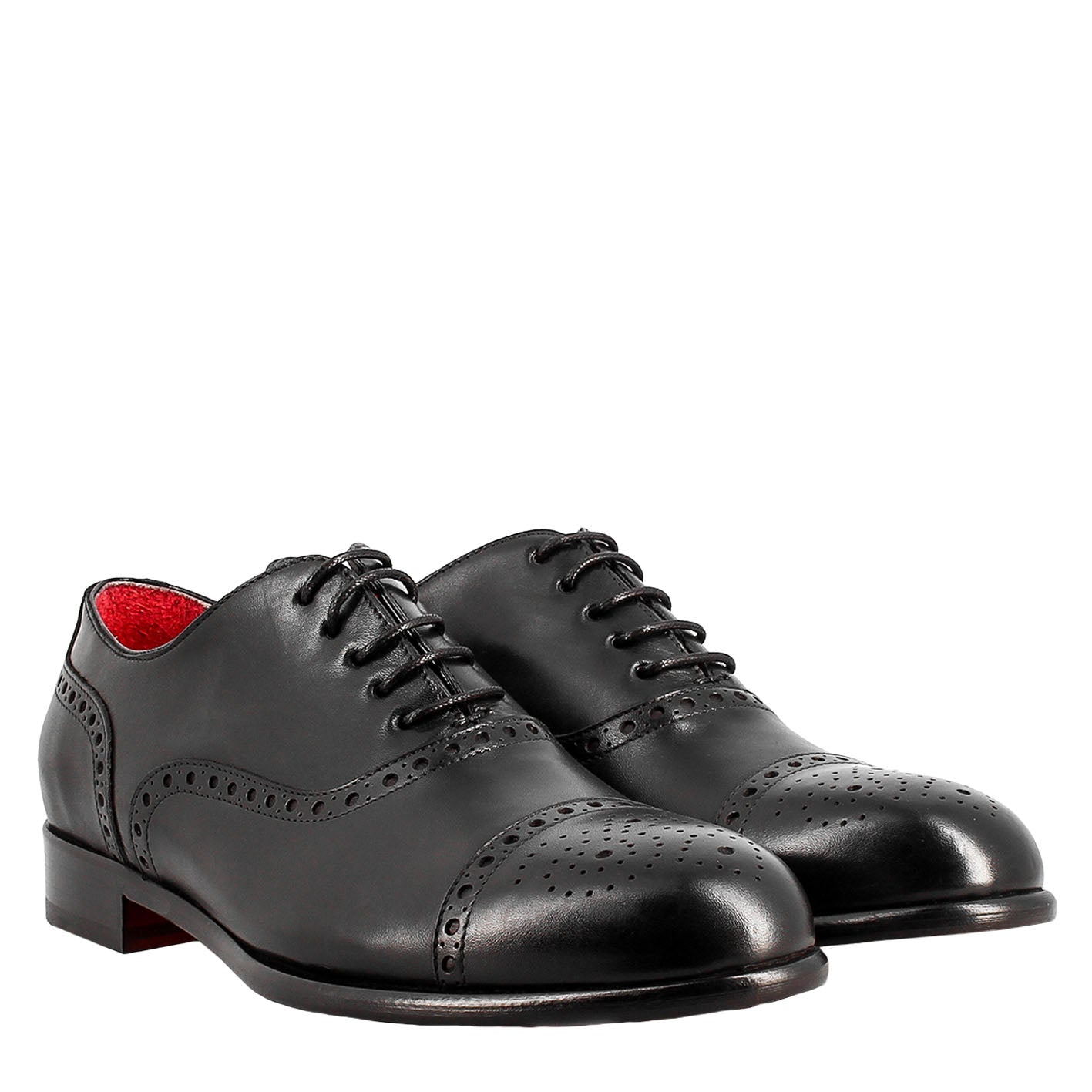 Elegant men's black leather semi brogue oxford