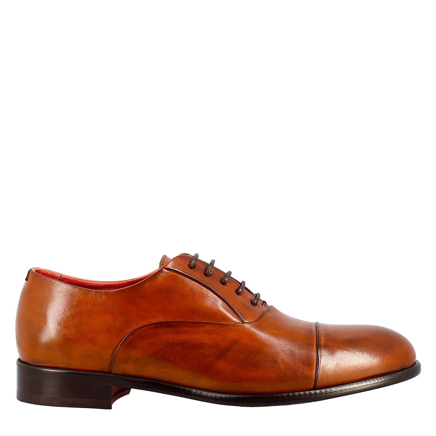 Men's elegant brown oxford in leather and red lining