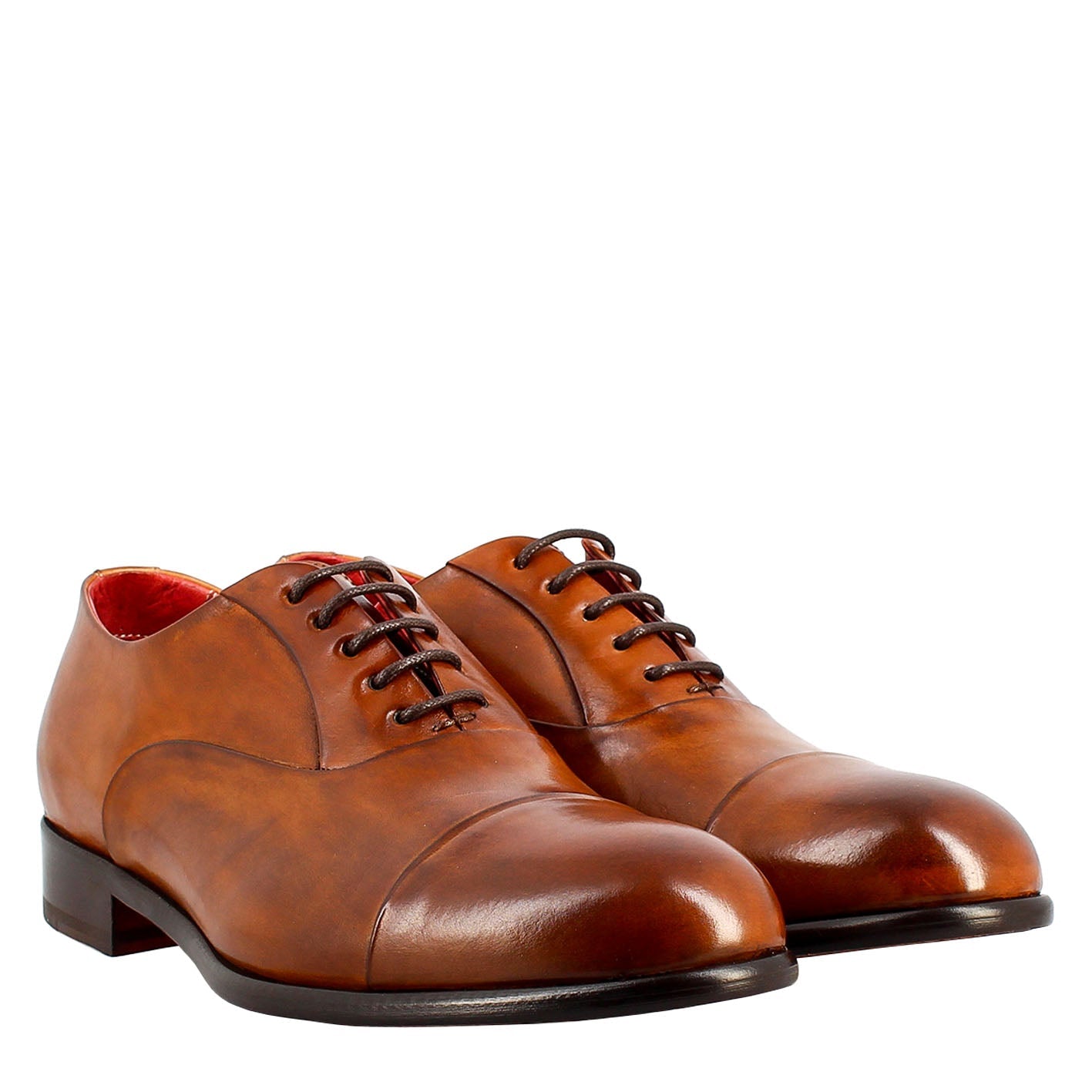 Men's elegant brown oxford in leather and red lining