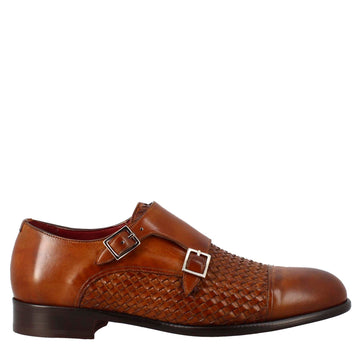 Chaussure homme à double boucle en cuir tressé marron Sienne