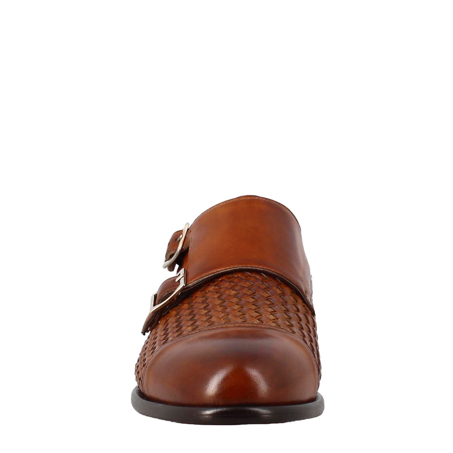 Men's double buckle shoe in sienna brown woven leather