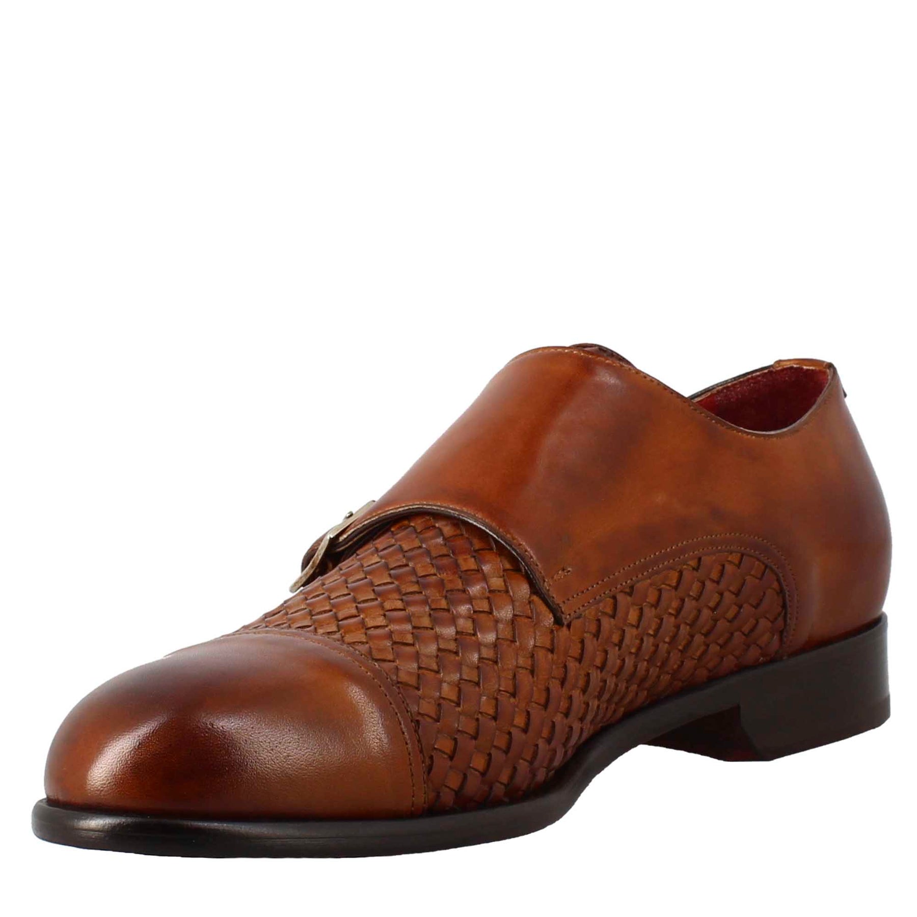 Chaussure homme à double boucle en cuir tressé marron Sienne