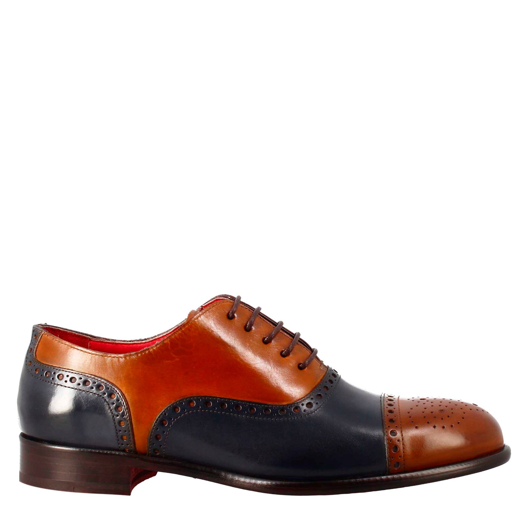 Élégant richelieu semi-brogue marron et bleu pour homme en cuir