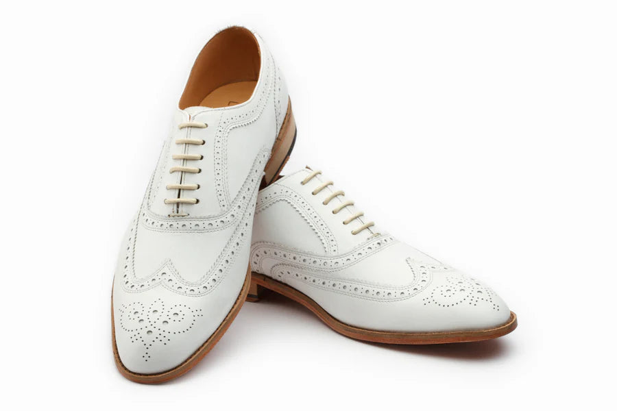 Men's White Genuine Leather Wingtip Oxford Shoes