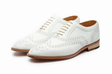 Men's White Genuine Leather Wingtip Oxford Shoes