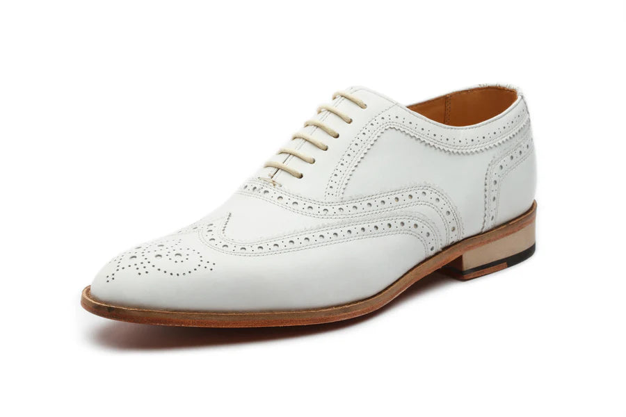 Men's White Genuine Leather Wingtip Oxford Shoes