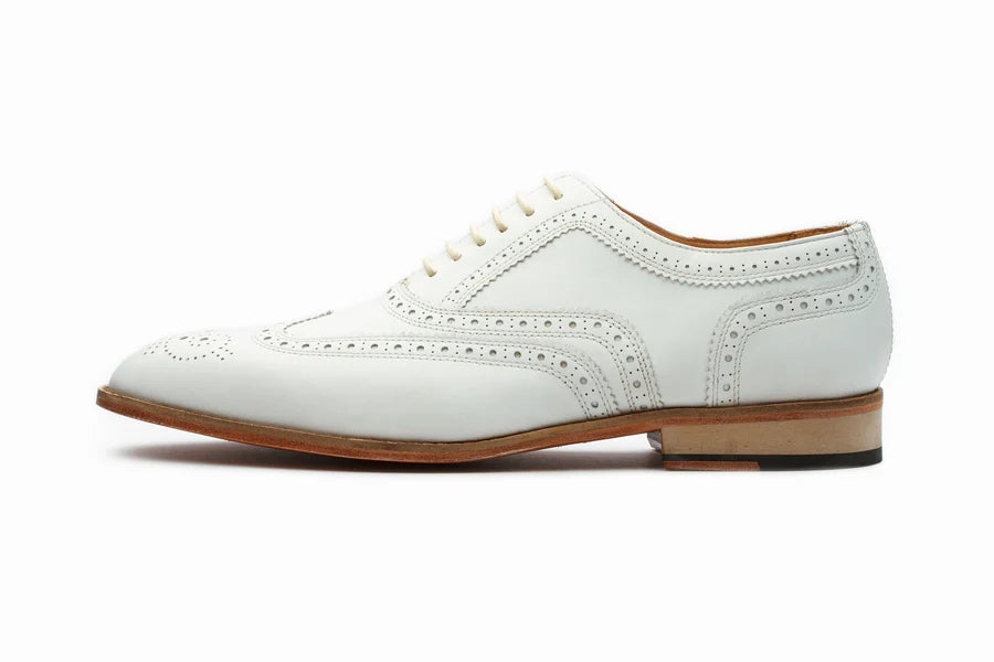 Men's White Genuine Leather Wingtip Oxford Shoes