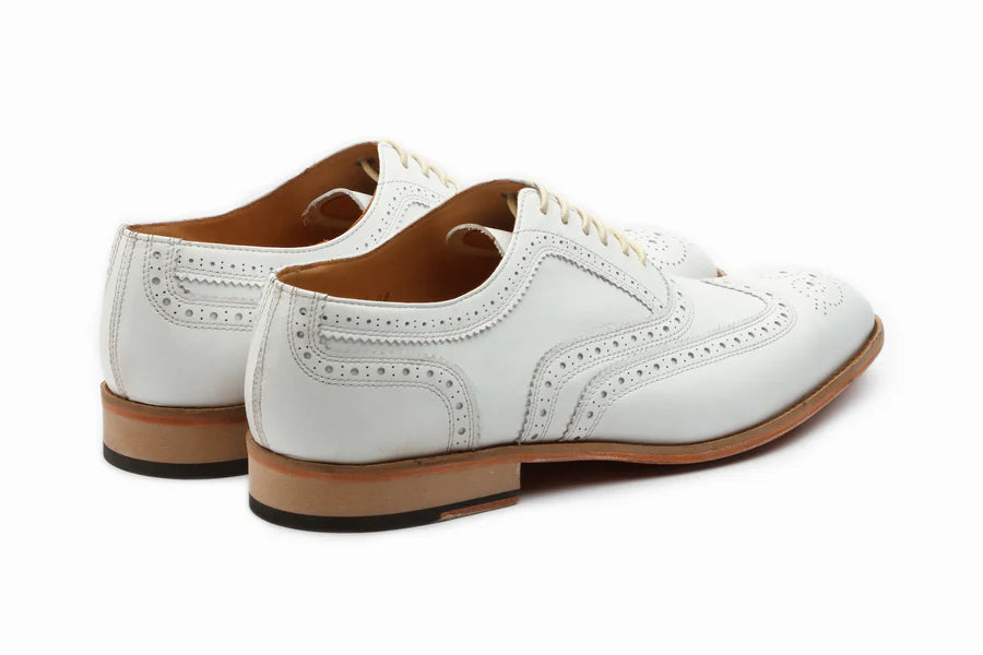 Men's White Genuine Leather Wingtip Oxford Shoes