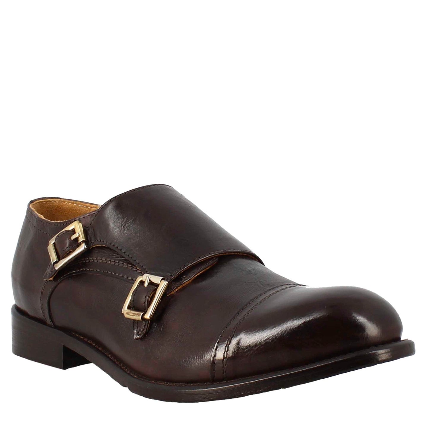 Men's elegant vintage bronze double buckle shoe in leather