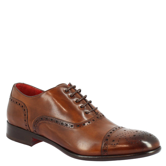 Men's lace-up brogues shoes handmade in montecarlo brandy leather