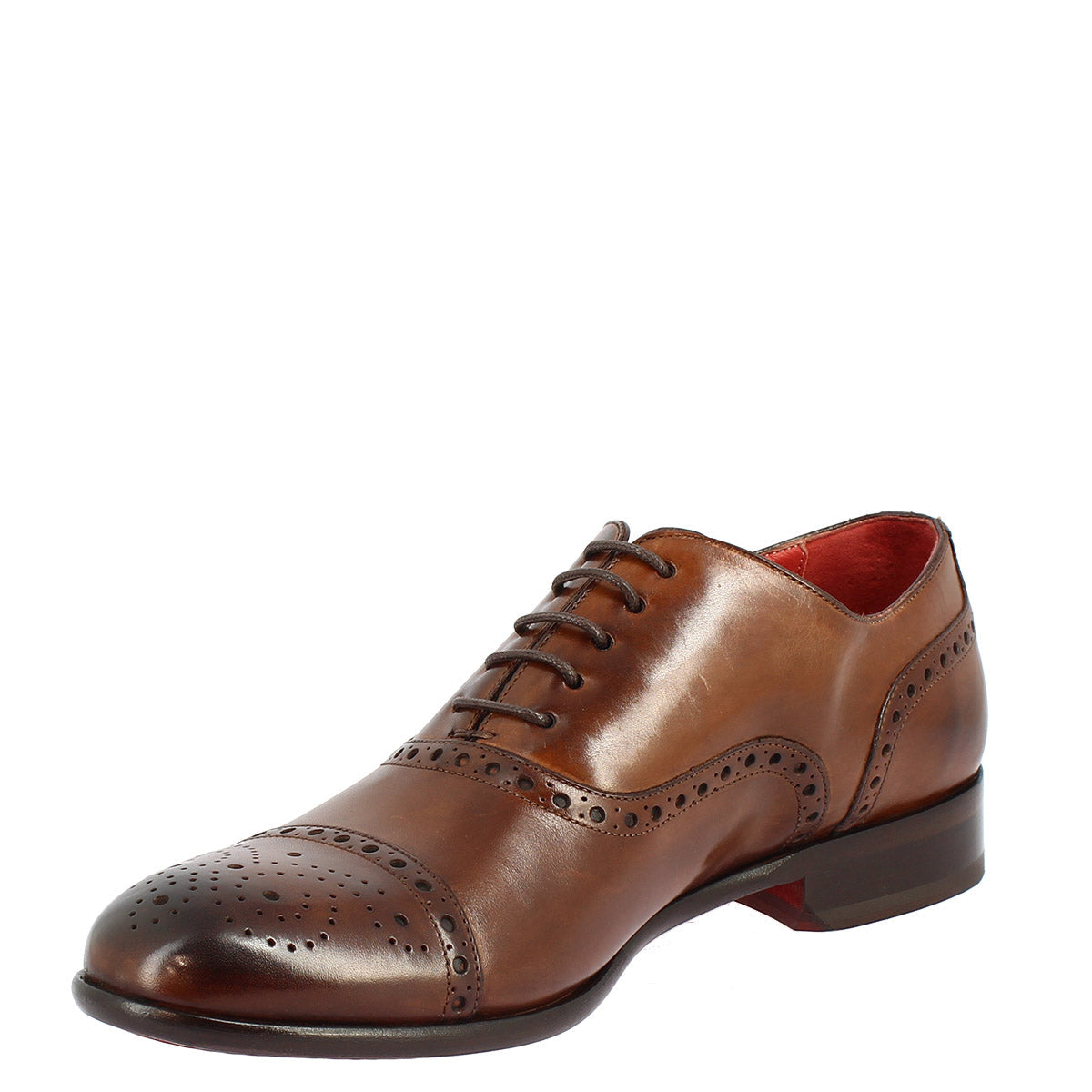 Men's lace-up brogues shoes handmade in montecarlo brandy leather