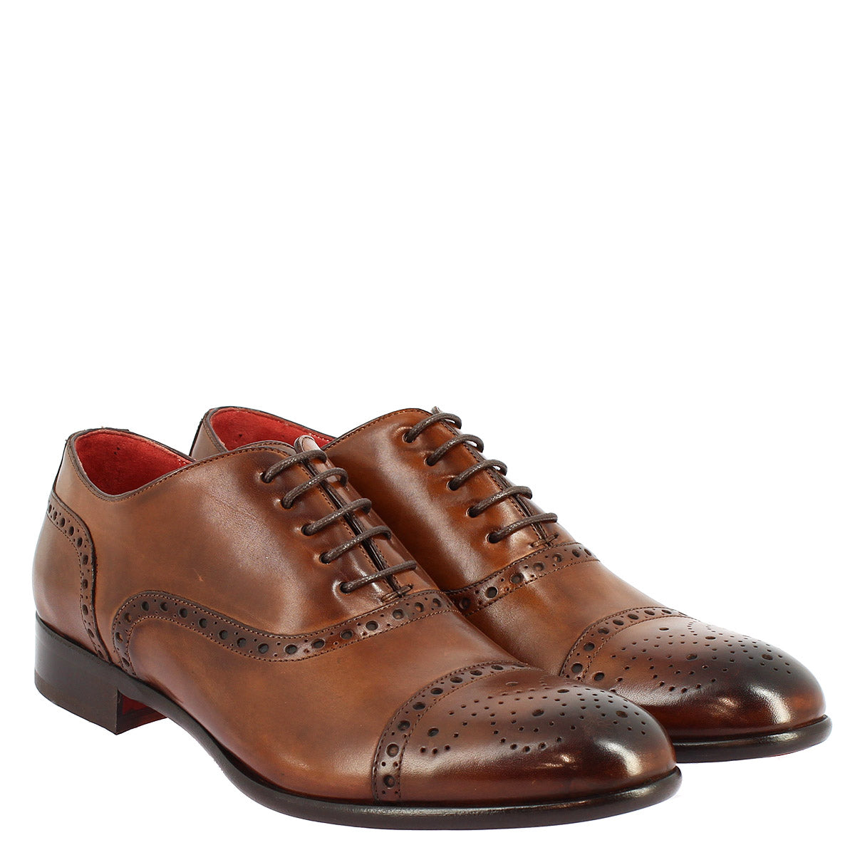 Men's lace-up brogues shoes handmade in montecarlo brandy leather