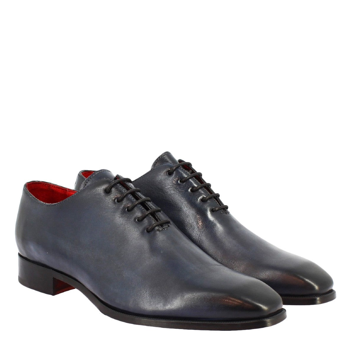 Handmade men's wholecut shoes in LEATHER delavè blue calfskin