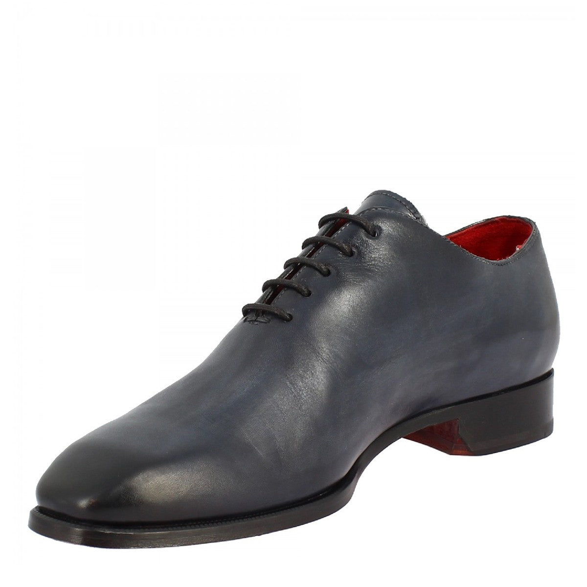 Handmade men's wholecut shoes in LEATHER delavè blue calfskin