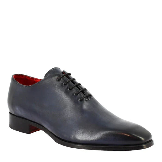 Handmade men's wholecut shoes in LEATHER delavè blue calfskin