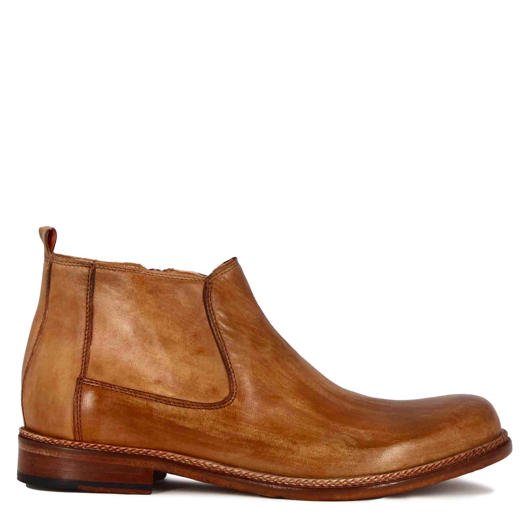 Handmade classic light brown leather men's ankle boots