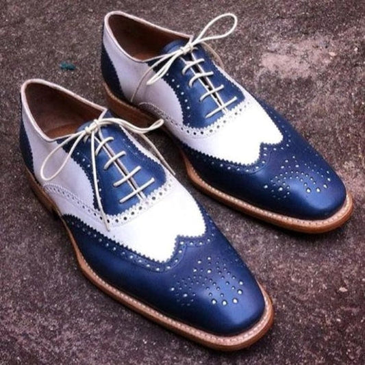 Men's Blue & White Leather Oxford Spectator Shoes