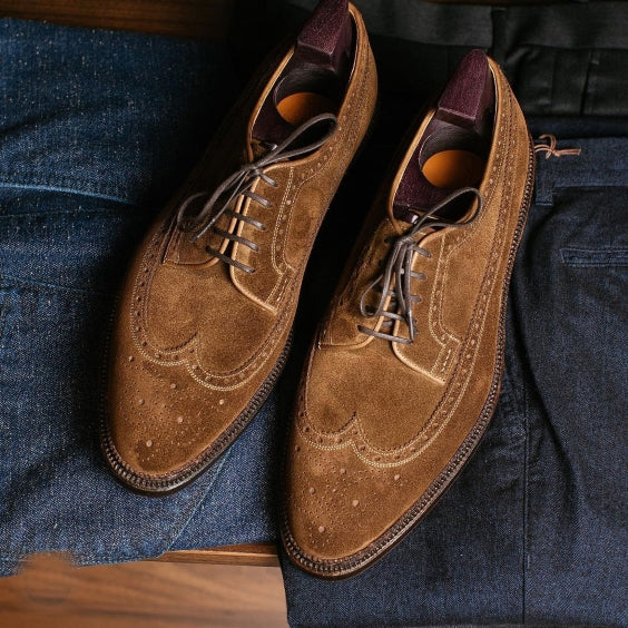 Handmade Men's Brown Suede Leather Oxford Shoes