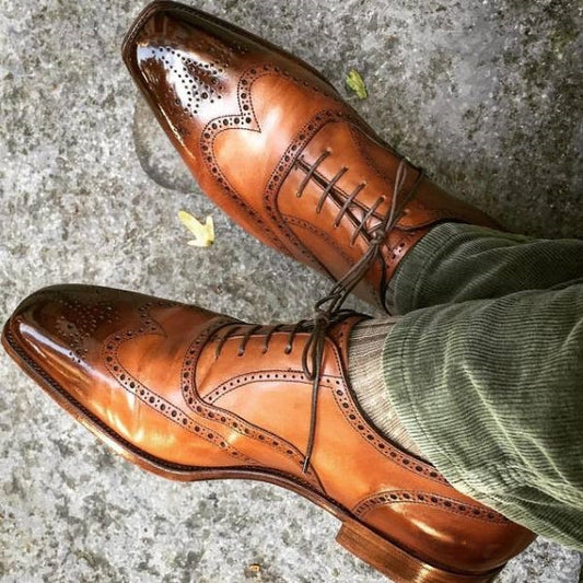 Men's Brown Leather Wingtip Brogue Oxford Shoes