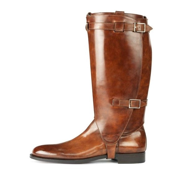 Brown Patina Leather Equestrian Horse Riding Boots